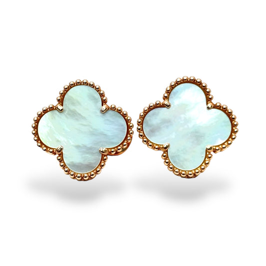 14KT GOLD CLOVER EARRINGS M.O.P ROSE GOLD