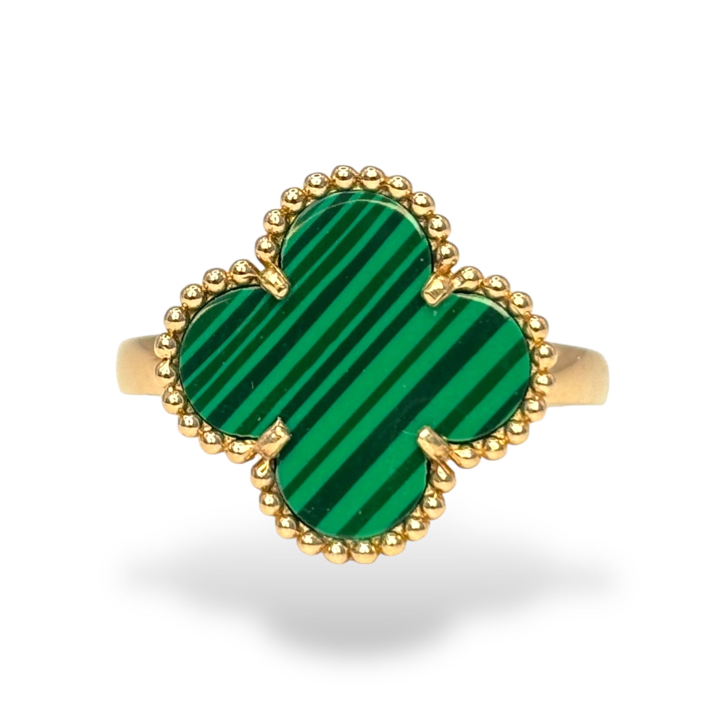 14KT GOLD GREEN MALACHITE CLOVER RING