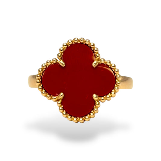 14KT ROSE GOLD CLOVER RING(RED CORAL)