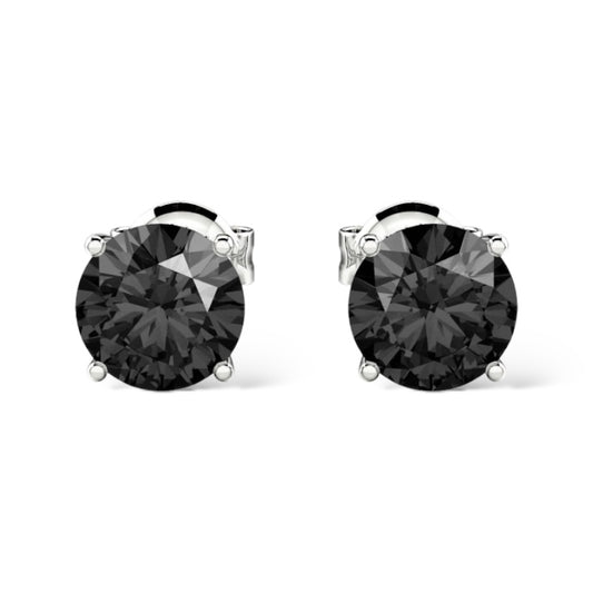 14Kt WHITE GOLD 2.00CTW NATURAL BLACK ROUND-CUT DIAMOND STUD EARRINGS