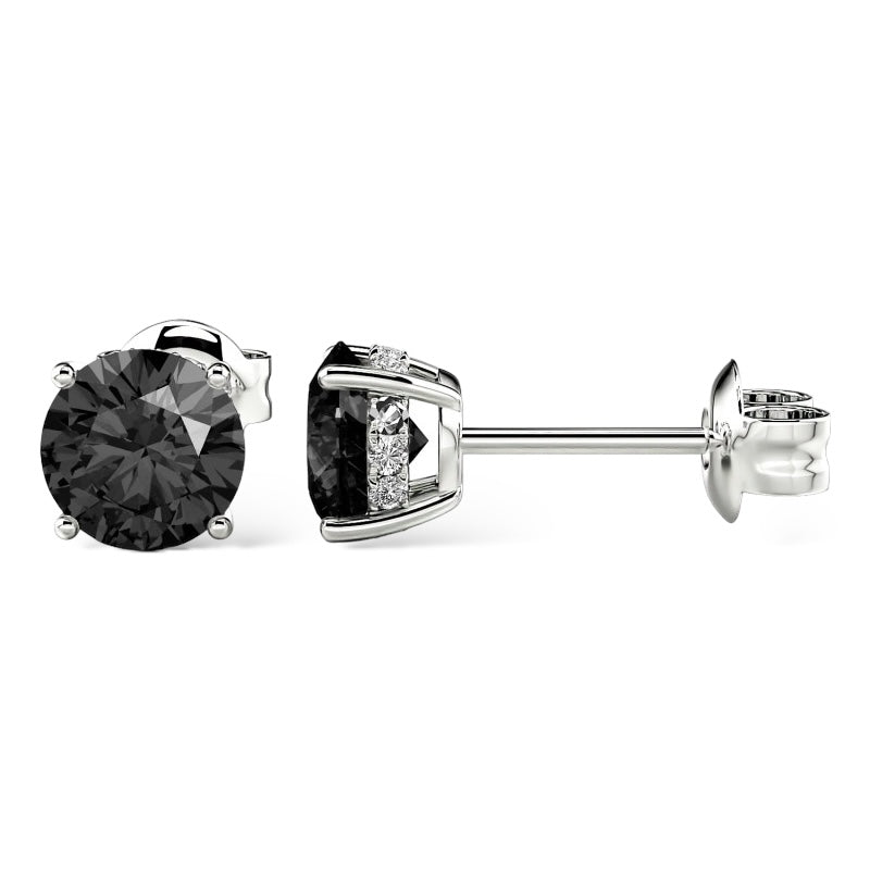 14Kt WHITE GOLD 2.00CTW NATURAL BLACK ROUND-CUT DIAMOND STUD EARRINGS