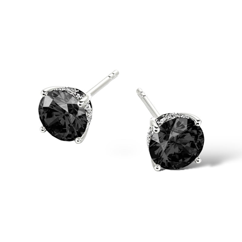 14Kt WHITE GOLD 2.00CTW NATURAL BLACK ROUND-CUT DIAMOND STUD EARRINGS