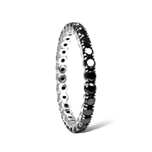 14KT WHITE GOLD ROUND-CUT BLACK DIAMOND ETERNITY RING 1.00 CTW