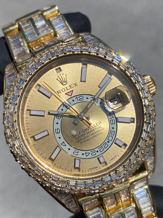 ROLEX SKY-DWELLER 42MM FULL VVS-1 BAGUETTE “CHANDELIER” BUSTDOWN 30CTW. NATURAL DIAMONDS