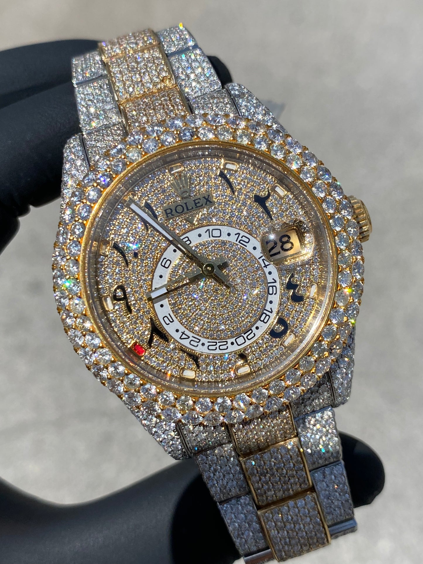 ROLEX SKY-DWELLER 42MM FULL VVS-1 NATURAL DIAMOND "BUSTDOWN" 23CT.