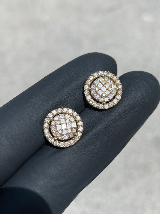 14KT YELLOW GOLD “LARGE” VVS-1 DIAMOND CLUSTERS 1.80CTW EARRINGS