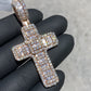 SOLID 14KT BIG BAGUETTE & ROUND VVS-1 DIAMOND ROSE GOLD CROSS PENDANT