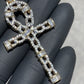 SOLID 14KT GOLD BAGUETTE AND ROUND VVS-1 DIAMOND ANKH CROSS PENDANT